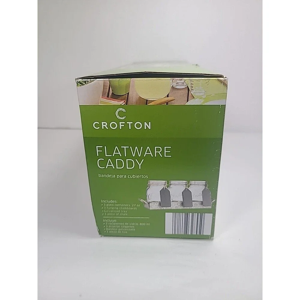 Crofto Jar Caddy Set Dining Utensils Holder With Tin Caddy & 3 Glass Jars